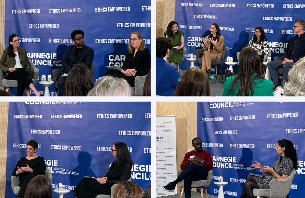 Clockwise: Emily Kilcrease, Vishal Manve, Monica Duffy Toft, Kristina Arakelyan, Sophie Collyer, Niyati Parekh, Jacob Bastian, Victoria Malaney-Brown, Ebuka Okoli, Christine Jakobson, Yael Eisenstat. CREDIT: Noha Mahmoud.